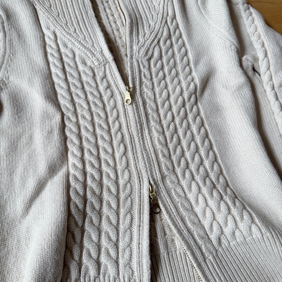 CK BRADLEY SWEATER 2 WAY FULL ZIP CABLE KNIT WOOL NYLON CHUNKY NEUTRAL BEIGE M - Picture 9 of 11